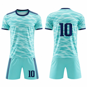 Uniforme de Fútbol Personalizado OEM con Diseño de Olas Oceánicas, Vibrante Cian y Azul Marino, Sublimado - Product Image 3