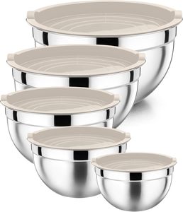Modern Matte Metal <b>Bowl</b> Large Capacity <b>with</b> <b>Lid</b> for Storage Salad Party Serving <b>with</b> Durable Heat Resistant Kitchen - Product Image 1