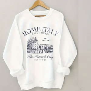 Breathable Plus Size Women's Hoodies <b>Sweatshirts</b> <b>London</b> Rome Italia Solid Fleece <b>Sweatshirt</b> Casual Crew Neck 100% Cotton - Product Image 3