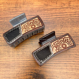 Customized Western Hair Claw <b>Clips</b> Engraved Tooled Leather Floral Cowgirl Sweet Cool Design Rectangular Oversized Women's Gift - Product Image 5