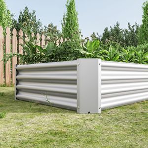 Fioriera Rettangolare Rialzata in Metallo Argentato 6 X 3 X 1 Piede, Vasi da Giardino per Verdure, Fiori e Piante - Product Image 2