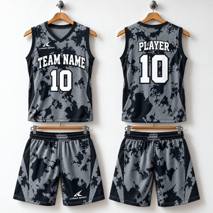Uniforme de Baloncesto Negro y Gris Sólido, Jersey y Pantalones Cortos Personalizados por Sublimación, 100% Poliéster, Secado Rápido, Transpirable, Unisex LUNAR - Product Image 3
