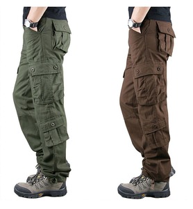 Pantalon décontracté pour homme 100% coton, taille élastique, grande taille, pantalon cargo multi-poches, pantalon baggy pour homme - Product Image 1