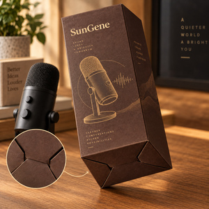 Carton pliable à fond auto-scellant SunGene pour kit de microphone de bureau en Cacao et Or antique - Product Image 4