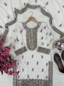 Ensemble indien pakistanais brodé Anarkali Salwar Kameez Dupatta en tissu filet pour mariage et fête - Product Image 5