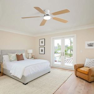 Ventilatore da soffitto LED moderno da 52 pollici per interni con 6 velocità dimmerabili, 5 pale, telecomando, motore DC reversibile e luce LED - Product Image 3