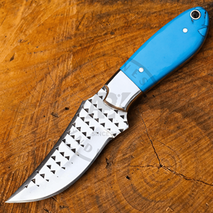 Cuchillo de vaquero de acero raspado hecho a mano, mini cuchillo de carnicero, cuchillo multiusos para exteriores de espiga completa, mango de resina azul de grado industrial OEM - Product Image 2