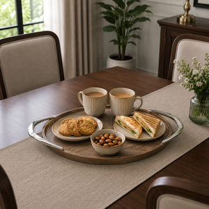 Plateau de service ovale en bois de frêne de luxe avec poignées en métal |   Plateau décoratif en bois de qualité supérieure pour la maison, l'hôtel, le restaurant et les réceptions - Product Image 2