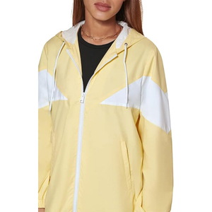 Chaqueta Cortavientos para Mujer, Color Blanco y Amarillo, con Capucha, Patrón Geométrico, Ropa Deportiva para Exteriores, Chaquetas Ligeras - Product Image 4