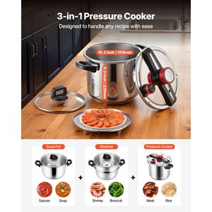 Autocuiseur en acier inoxydable de 12 litres avec couvercle en verre trempé et grille de cuisson vapeur, autocuiseur à triple pression par - Product Image 2