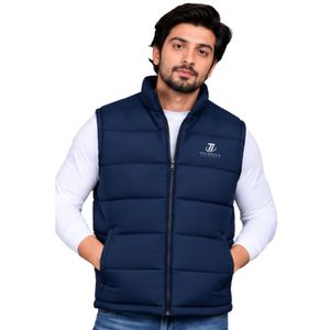 <b>Navy</b> <b>Blue</b> <b>Mens</b> Puffer Vest Sleeveless Quilted Winter <b>Gilet</b> Full Zip Stand Collar Warm Padded Casual Outdoor Jacket With Pocket - Product Image 1