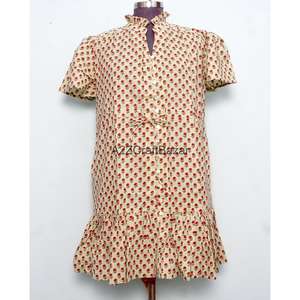 Robe trapèze bohème mini en pur coton doux pour femme, imprimé palmiers fait main, style minimaliste, décontractée, pour soirée, tenue de demoiselle d'honneur formelle - Product Image 1