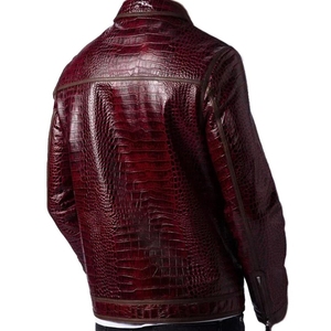 Veste de motard en cuir de vachette gaufré croco bordeaux pour homme – Idéale pour le dropshipping |   Veste Moto en cuir de crocodile de luxe - Product Image 3