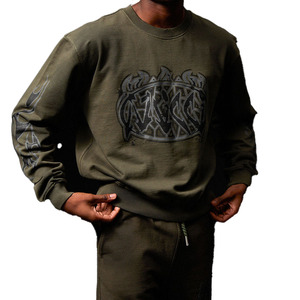 Conjunto Deportivo Estampado Verde Oliva para Hombre, Cuello Redondo, Pantalones Largos, Estilo Urbano, Corte Regular, Otoño, 100% Algodón, Transpirable - Product Image 2