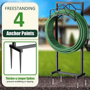 Support de tuyau d'arrosage robuste autoportant en métal, organisateur de tuyaux d'eau extérieur avec piquets de fixation au sol, support de patio - Product Image 2
