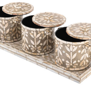Mother of Pearl Mosaic Wooden 3 Canister <b>Jars</b> with Tray Gifts Sets High Quality Affordable Price Wholesale from Vietnam - Product Image 2