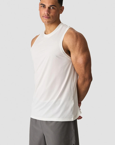 Men's White Cotton Tank <b>Top</b> O-Neck Solid Color Breathable Casual Knitted Style Polyester <b>Mesh</b> Solid Pattern 180 Grams - Product Image 1