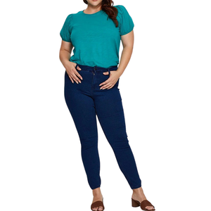 เสื้อผู้หญิงไซส์ใหญ่ คอกลม แขนสั้น สีพื้น ผ้าคอตตอนผสมโพลีเอสเตอร์ สีเขียวอมฟ้า ทรงปกติ - Product Image 6