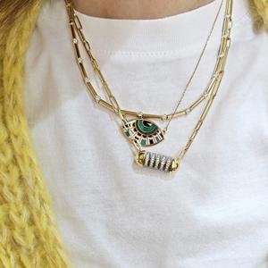 Collares con colgante de ojo turco de oro macizo de 14K y 18K, cadena de cable, dijes delicados, joyería fina moderna, venta al por mayor - Product Image 5