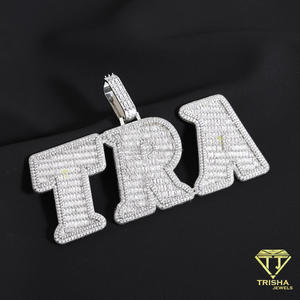 Luxury Moissanite Diamond PROM Nameplate Pendant With Bold Sparkling <b>Block</b> <b>Letter</b> Styling And Gold Tone Cuban Link Chain Premium - Product Image 6