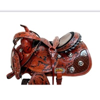 Selle de cheval anglaise western en cuir ciselé à la main, siège en daim, motif floral, tapis de cheval personnalisé en plastique/bois avec absorption des chocs