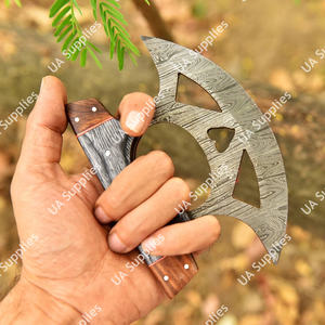 Couteau Ulu de haute qualité, lame en forme de croissant à motif Damas, manche en bois véritable, étui en cuir, couteau de cuisine pour hacher - Product Image 5