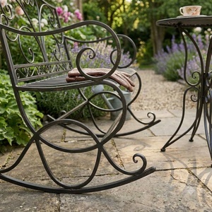 Traditional Heavy Duty Wrought Iron Patio <b>Dining</b> <b>Set</b> Weather Resistant Rocking Outdoor Garden Furniture <b>Table</b> Chairs 3-<b>Seater</b> - Product Image 4
