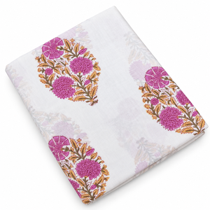Tissu en voile de coton peigné léger imprimé à la main Pinksa, motif feuilles jaunes et bleues, 90 GSM, Rajasthan - Product Image 1
