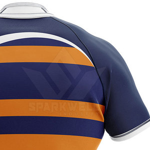 Maillot court personnalisé pour homme, bleu marine et orange rayé, imprimé par sublimation, 100 % polyester, respirant, anti-humidité, séchage rapide - Product Image 6