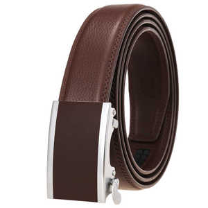 Ceinture automatique en cuir véritable pour homme, décontractée, couleur unie, boucle en alliage, moulage monobloc, durable, en cuir de vachette - Product Image 2