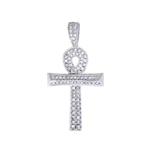 Pendentif Croix Ankh Plaqué Rhodium avec Micro-Pavé de Strass en Cristal, Bijou Religieux Unisexe Tendance, Idéal Cadeau - Product Image 1