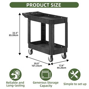 Carrello di Servizio Robusto con Capacità di 250 Kg, 40 x 17 Pollici, in Plastica con 2 Ripiani, Nero - Product Image 2