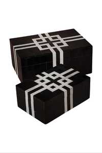 Caja de Almacenamiento con Incrustaciones de Hueso Abstractas de Diseño, Caja de Joyería de Madera Hecha a Mano de Primera Calidad con Patrón Artístico en Blanco y Negro para Dormitorio - Product Image 3