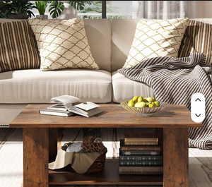 Table basse vintage en cuir, finition rustique en bois brun foncé, rectangulaire, à deux niveaux, avec étagère inférieure, pour meubles de salon - Product Image 4