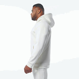 Men's <b>White</b> Hooded <b>Tracksuit</b> Full Sleeve Casual Autumn Wear With Side Pockets Regular Fit Solid Color 100% Cotton - Product Image 6
