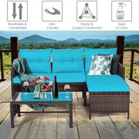 Ensemble de canapés d'angle en rotin turquoise pour patio extérieur, 4 places, mobilier de jardin au design contemporain pour le loisir