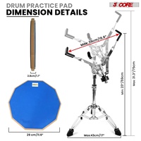 Set de 5 pads de práctica de batería de 12 pulgadas con soporte para tambor de caja, kit de batería silencioso de doble cara