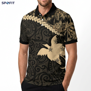 SPOFIT Men's Black Gold Tropical <b>Paisley</b> Print Short Sleeve Polo <b>Shirt</b> Casual Breathable Woven Design - Product Image 5