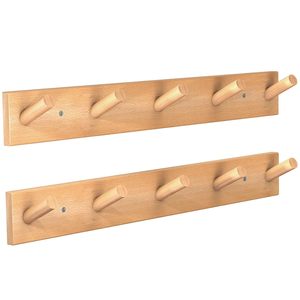 Handmade Solid Wood Wall Mounted Coat Rack with 5 Wooden <b>Peg</b> Hooks Entryway Hat Towel <b>Bag</b> Organizer Natural Finish set of 2 - Product Image 1