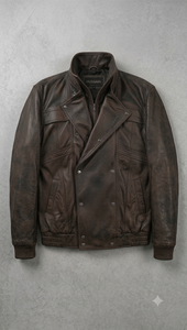 Chaqueta de hombre estilo vintage, de cuero de cordero encerado, con cierre de cremallera, estilo holgado, talla grande, para uso diario. - Product Image 1