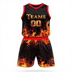 Uniforme de basket-ball de qualité supérieure pour hommes, design personnalisé noir feu, uniforme de sport personnalisé pour le basket-ball - Product Image 1