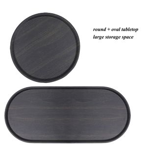 Black Wooden 2-Tier Oval End <b>Tables</b> <b>with</b> <b>Storage</b> Tray <b>Round</b> Coffee <b>Table</b> and Small <b>Side</b> <b>Table</b> for Living Room Console <b>Tables</b> - Product Image 5