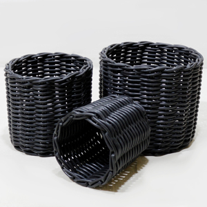Round Black Wicker Basket <b>Liners</b> Set Reusable Indoor Storage PE Coated - Product Image 3