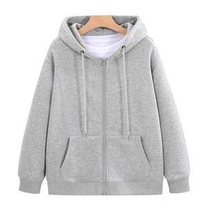 Sudadera con Capucha y Cierre de Cremallera Unisex, Color Verde Claro, Corte Holgado, Color Sólido, Informal, Tejida, 100% Algodón, Transpirable, para Invierno - Product Image 3