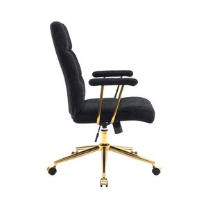 Modern Black and Gold Textured Boucle Fabric Office Chair <b>Height</b> <b>Adjustable</b> <b>Desk</b> Chair with Padded Arms - Product Image 6