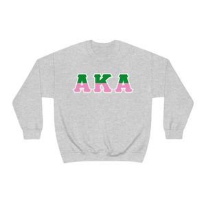 Heather Gray Crewneck Sweatshirt with <b>Green</b> and Pink Letter Graphic Long Sleeve Cotton Fleece Casual Women's Pullover Winter Top - Product Image 1