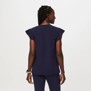 Scrubs Uniforms Sets <b>Flutter</b> <b>Sleeve</b> Sleeveless Design Four-way Elastic Fabric Beauty Salonscrubs Uniforms Sets Wholesale - Product Image 3