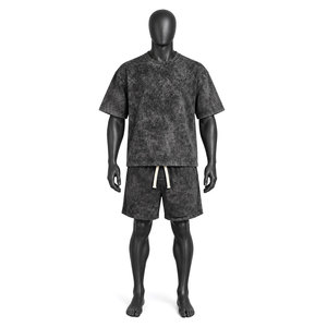 Ensemble T-shirt et short délavé pour homme, tenue décontractée d'été deux pièces, streetwear personnalisé, vêtements en coton, vente en gros, usine de vêtements - Product Image 1