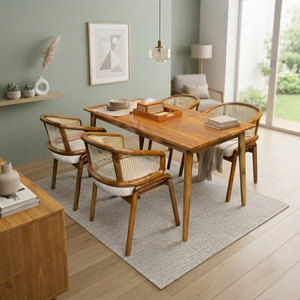 Ensemble de salle à manger rectangulaire en teck massif Canggu, style Mid-Century Modern, avec dossier en échelle, confort premium, pour projets hôteliers et de complexes hôteliers - Product Image 4