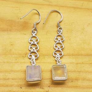 925 argent Sterling naturel arc-en-ciel pierre de lune pierre précieuse boucle d'oreille cadeau pour les femmes boucle d'oreille artisan fabriqué bohème boucle d'oreille - Product Image 2